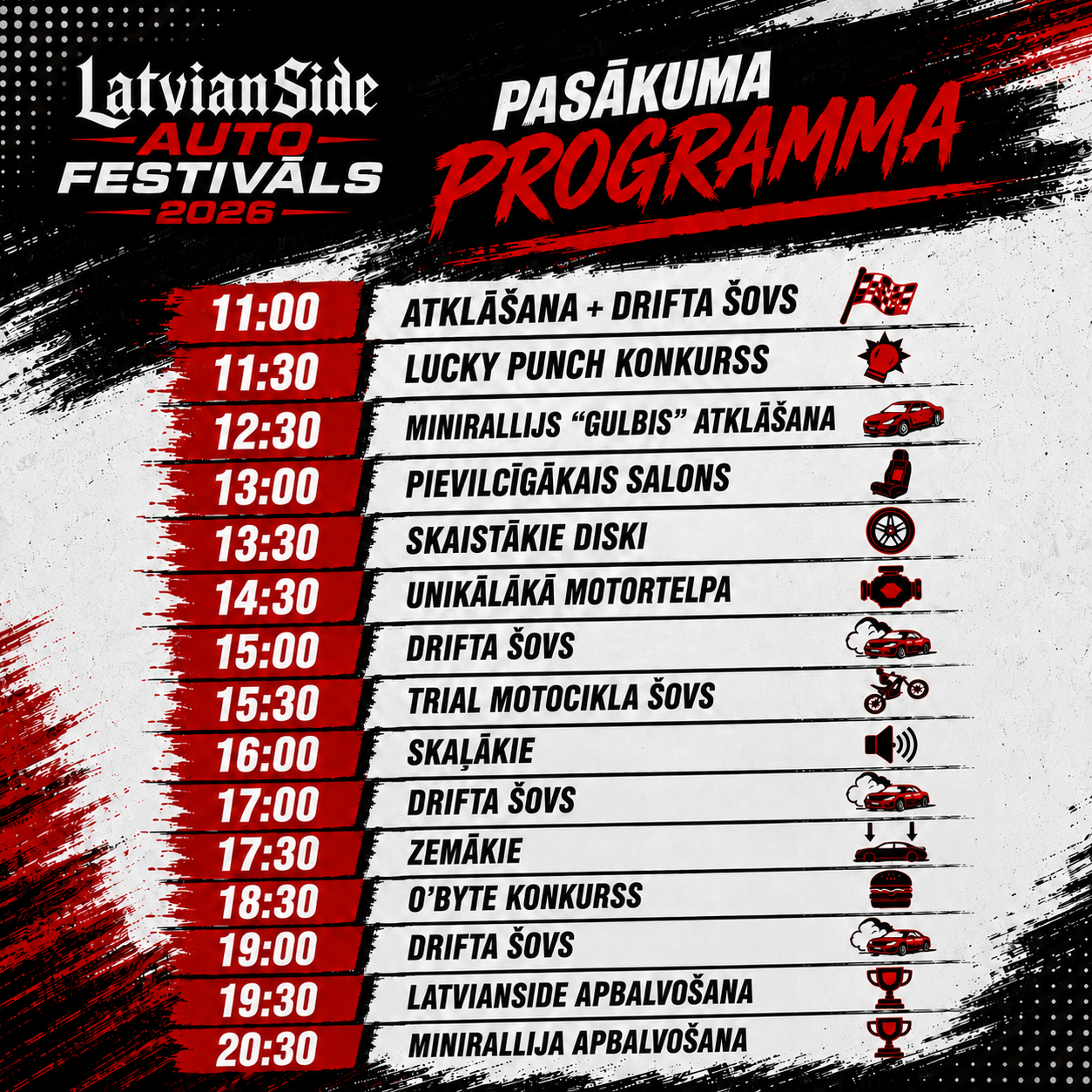 LatvianSide Auto Festivāls 2026 — Pasākuma programma